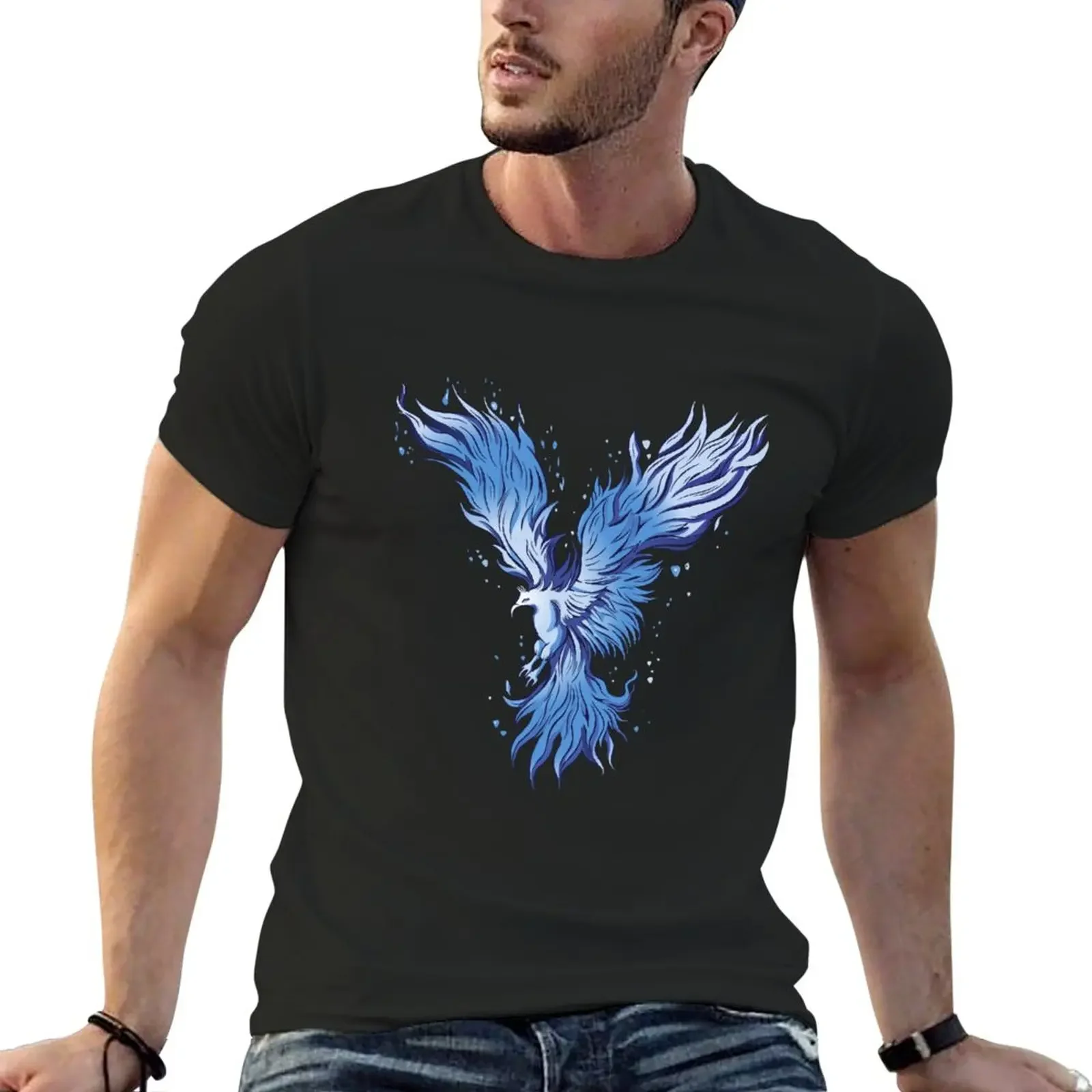 Phoenix bird fire myth blue firebird symbol T-Shirt tees plain mens graphic t-shirts big and tall