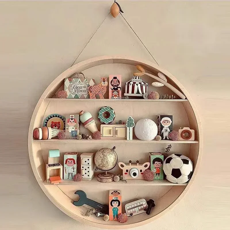 

Bear Storage Rack Round Wall Hanging Wooden Hand Display Stand for Children’s Room Animal-Themed Home Decor and Storage