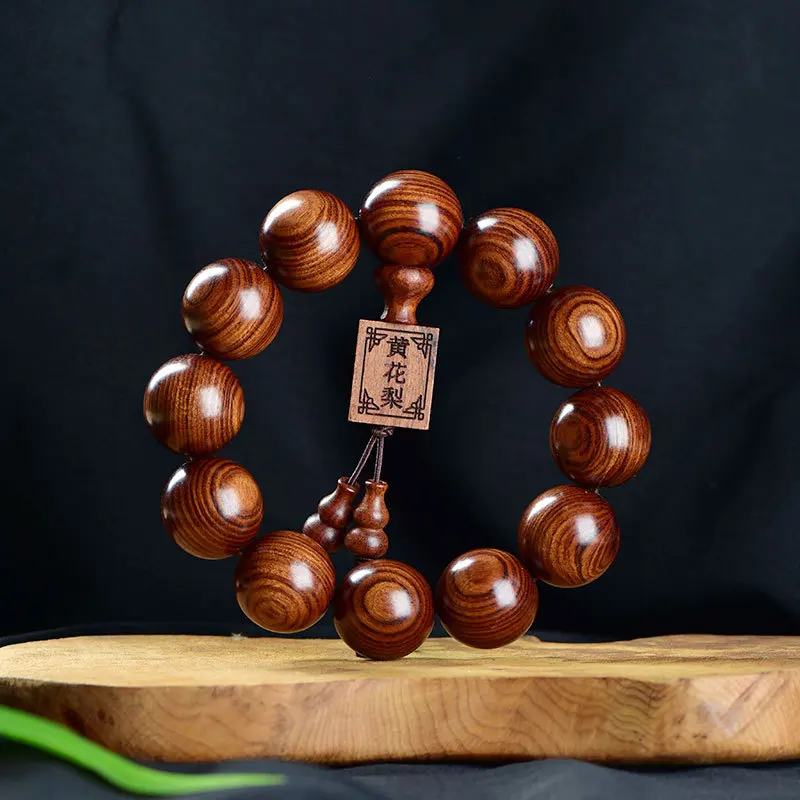 Big Leaf Huanghuali Rosewood HandString Men Kangli Rosewood Buddhist 108 Bead Bracelet Prayer Beads Women Lucky Fortune Blessing