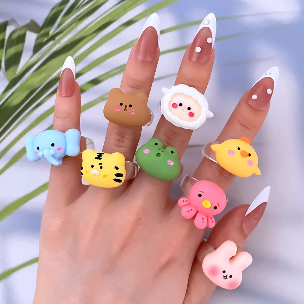 Cartoon Animal Bear Frog Rabbit Elephant Resin Rings Creative Children's Fun Transparent Resin Ring Jewelry Wholesale