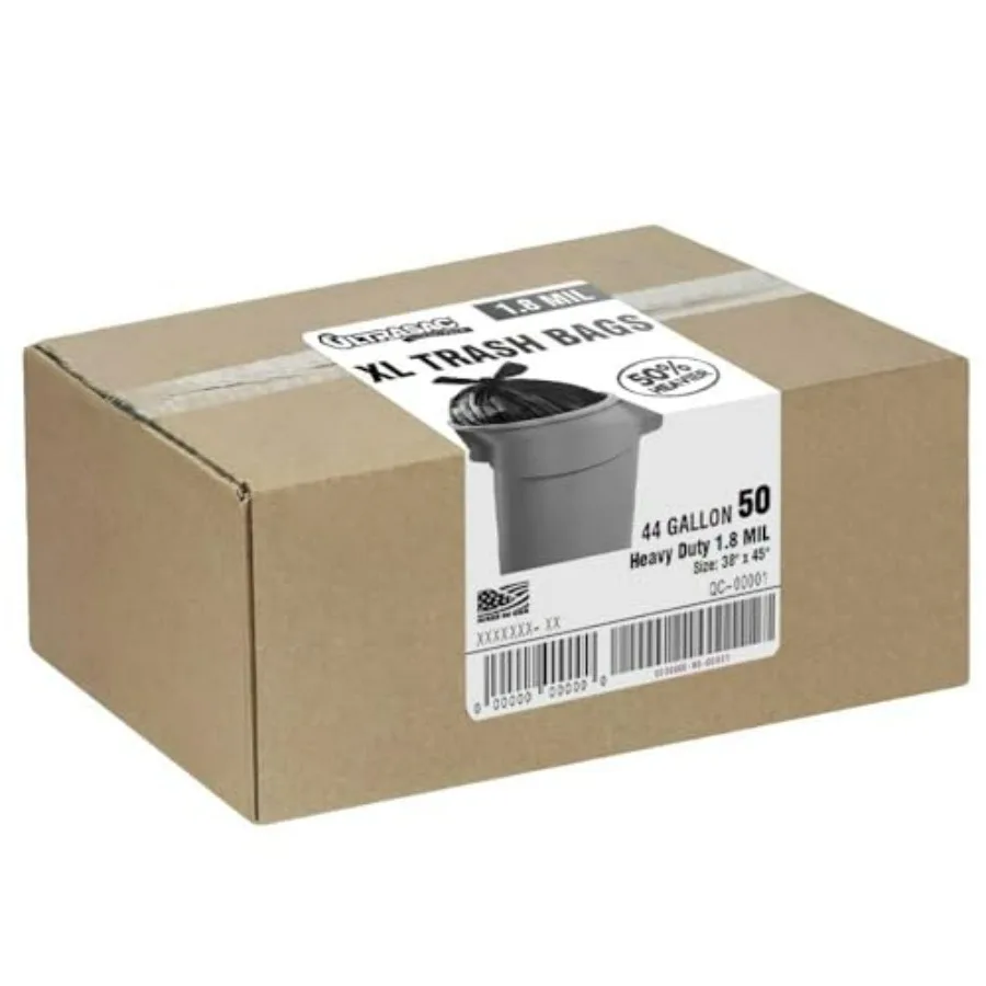 

Heavy Duty 45 Gallon Trash Bags Huge 50 Count/w Ties - 1.8 MIL - 38" x 45" - Large Black Plastic Garbage Bags for Contractor, I