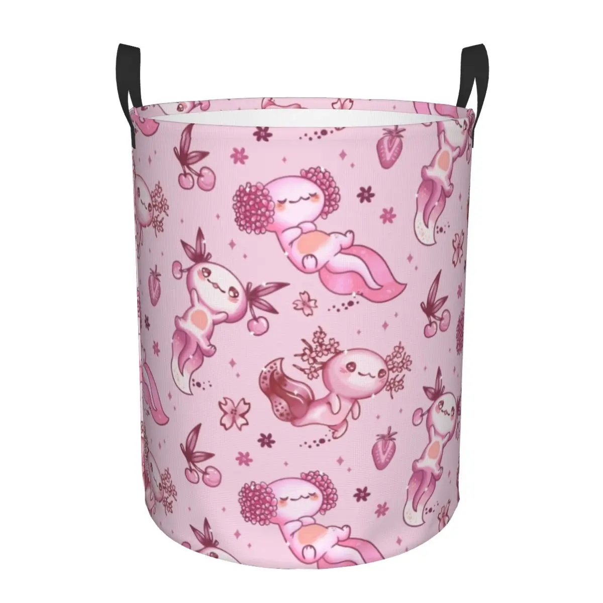 Custom Kawaii Axolotl Pattern Laundry Basket Foldable Salamander Animal Clothes Toy Hamper Storage Bin for Kids Nursery