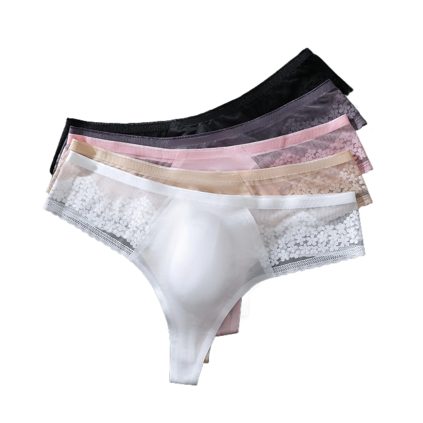 Men Males Ice Silk Seamless 3D Shapes High Elastic High Stretch Breathable Airy Clothes Apparel Garment Thong G String Underwear