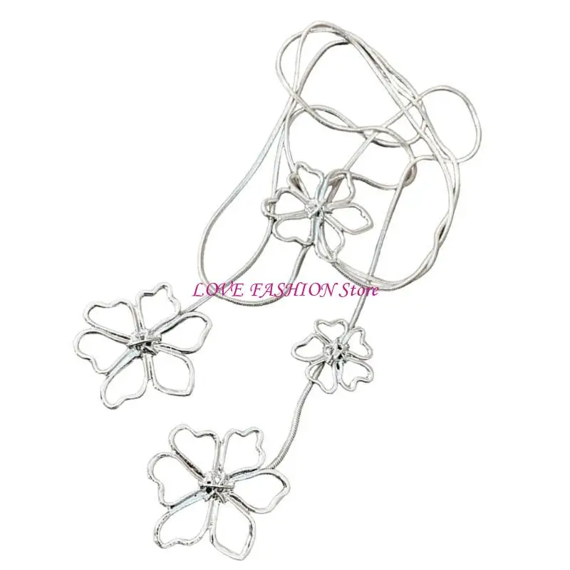 

Unique Flower Pattern Necklace Artistic Hollows Petal Sweater Long Necklace Y166