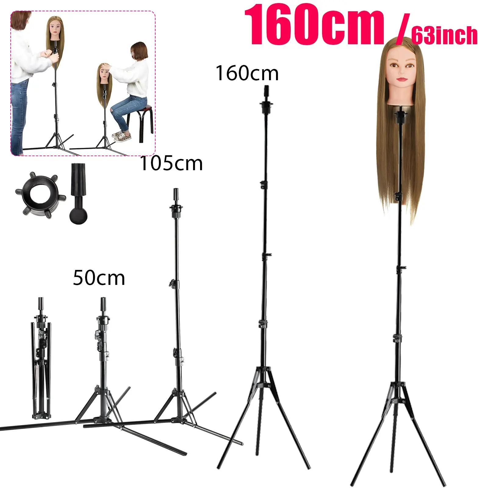 

22" 63" 47" 51" Adjustable Tripod Wig Stands Hair Mannequin Training Head Holder Hairdressing Wig Stand Holder Wig Hair Tools