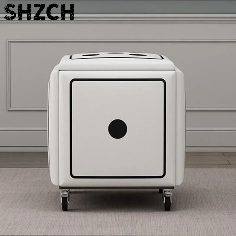 Portable 5-in-1 Storage Stool Dice Cube Stool Vanity Chair Iron Storage Bench Small Sofa Stool Chair Ottoman with Wheels