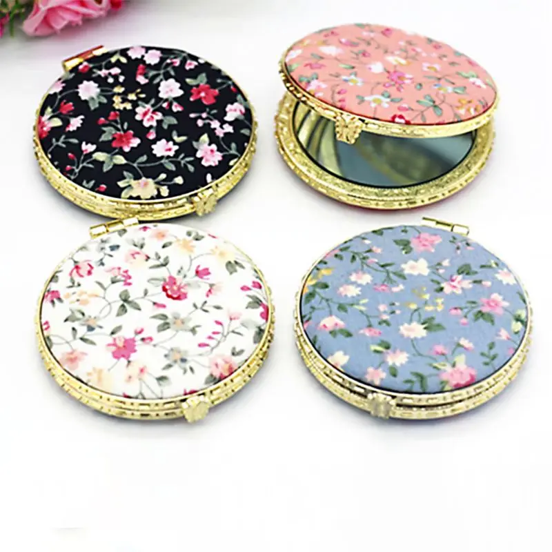 CSHOU259 Mini Round Pocket Folding Makeup Mirror Vintage Double Sides Floral Printed Chinese Style Compact Cosmetic Tool