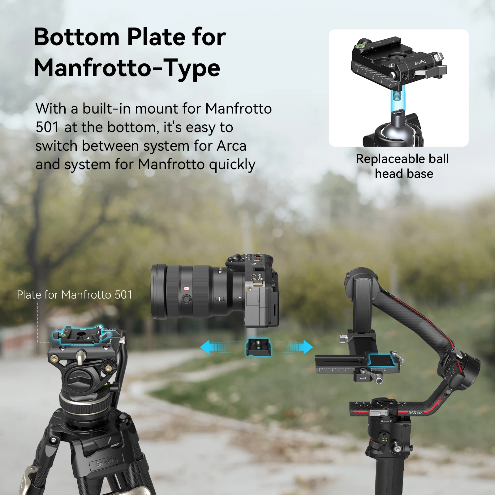 SmallRig Arca-Swiss / Manfrotto Compatible Mount Plate Kit for Handheld, Stabilizer and Tripod Streamline Scene Transitions 4234