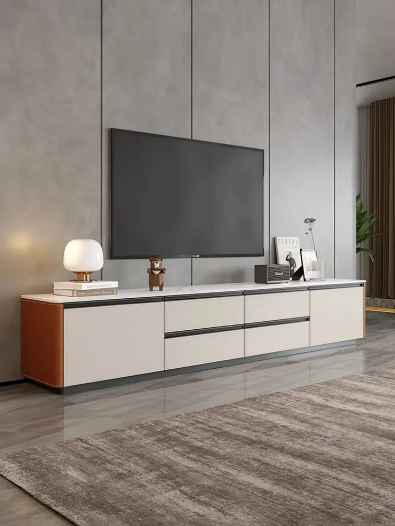 Minimalist cream style TV cabinet, modern household small apartment, living room base cabinet, high-end light luxury saddle leat
