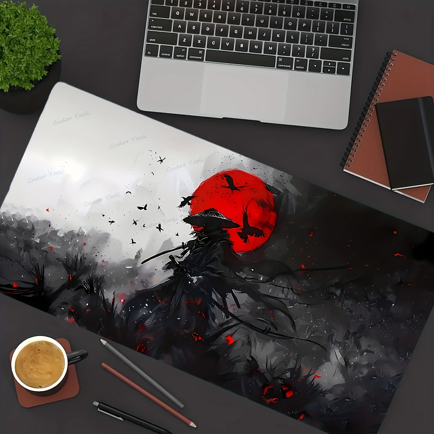 

Японский игровой коврик для стола и мыши в стиле аниме с изображением самураев - нескользящая резиновая основа