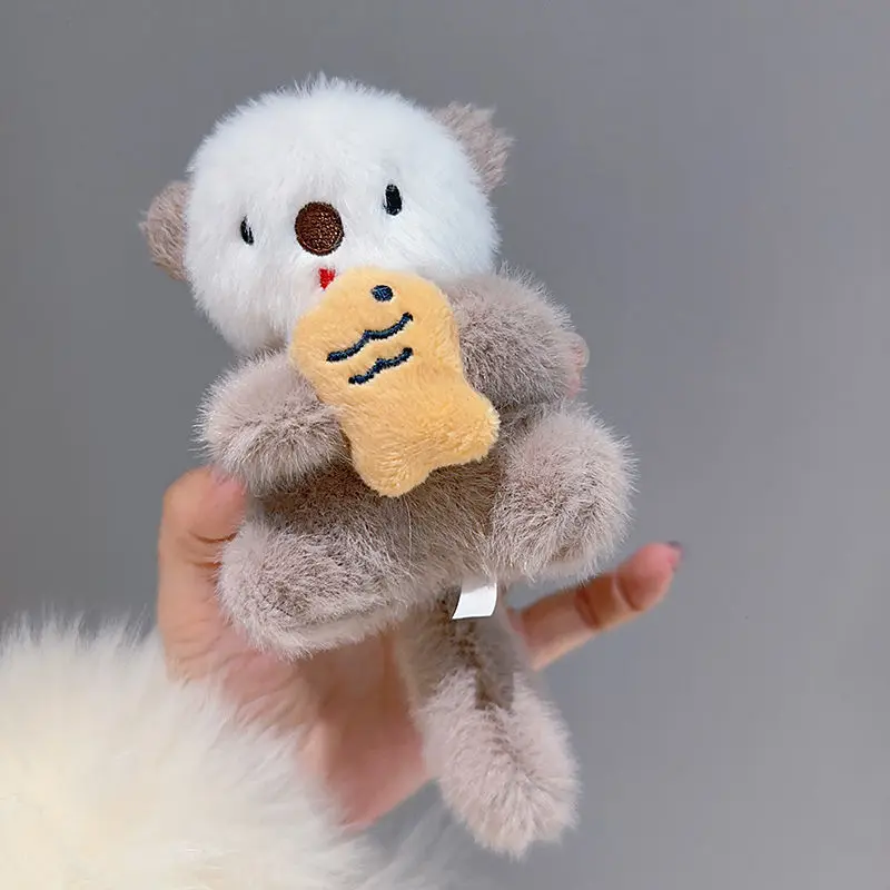 Otter Plush Keychain Holding Fish Design Backpack Pendant Keyring Bag Charm Wallet Accessory Cute Gift