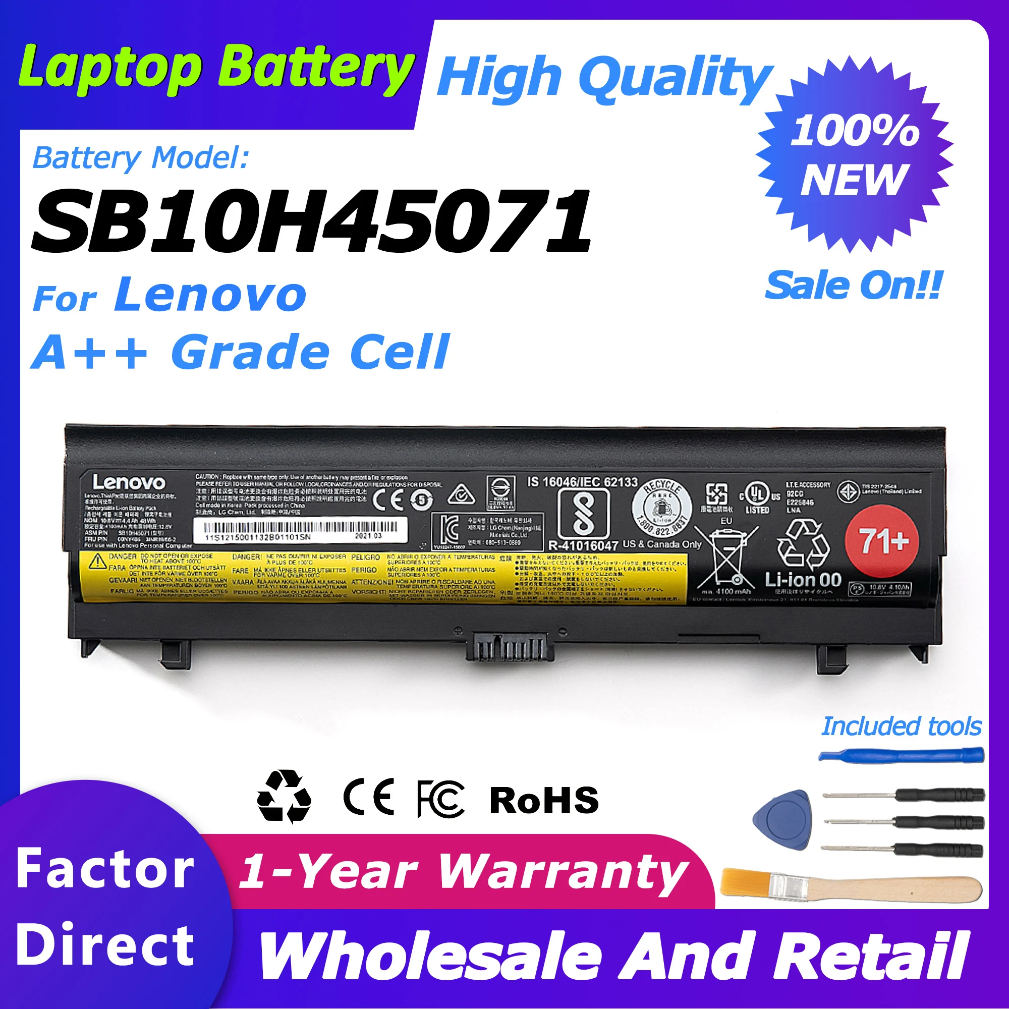 

SB10H45071 00NY488 Laptop battery For Lenovo Thinkpad L560/L570 SB10H45073/SB10H45074 battery SB10H45071 71+ 4400mah