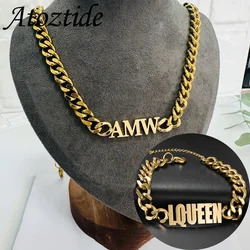 Atoztide Personalized 10mm Cuban Chain Custom Name Necklace Bracelet Stainless Steel Jewelry Set For Women Men Birthday Gift