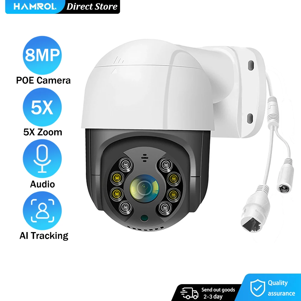 

HAMROL 8MP PTZ POE IP Camera ONVIF Two Way Audio 4X Digital Zoom Outdoor HD 5MP Video Surveillance Camera ICSee H.265