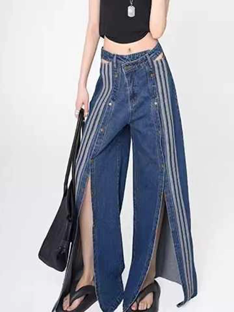 

2024 New Women's High-waisted A- line Denim Skirt Elastic Slimming Side Slot Bodycon Skirt New Chinese Style For Fashion