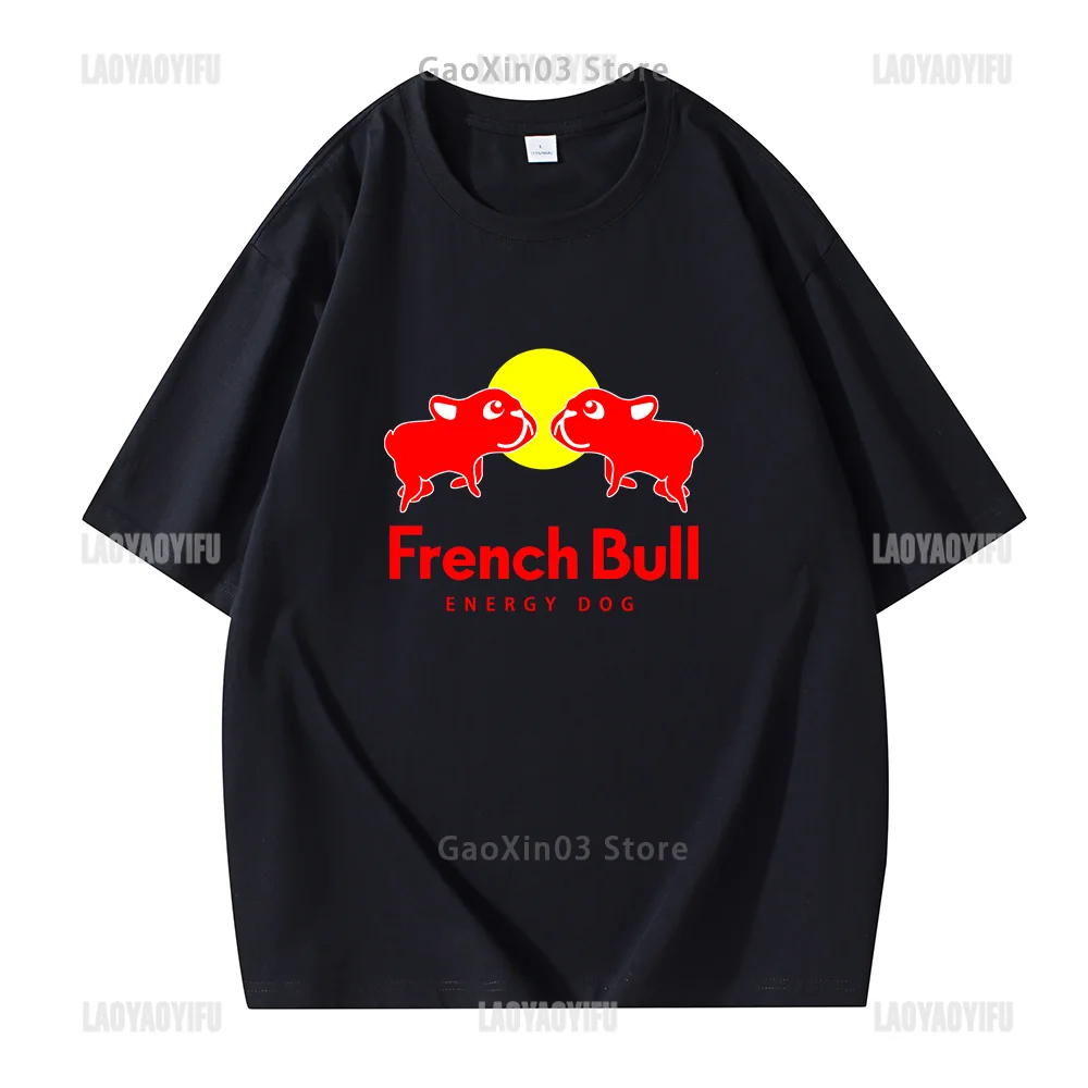 Funny T Shirt Kawaii Bulldog Print T Shirt Spoof Energy Drink Logo French Bull Graphic T Shirts Ropa Mujer Unisex Cotton Clothes