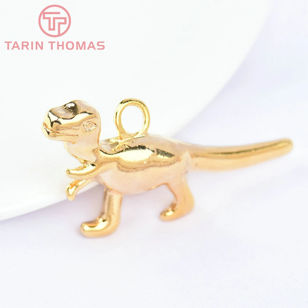 (5817) 4PCS 44.5x22.5MM 24K Gold Color Brass Dinosaur Shape Charms Pendants High Quality DIY Jewelry Making Findings Wholesale