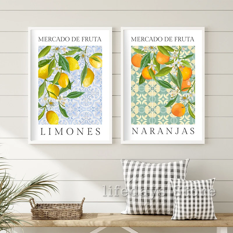 Spanish Fruit Art Lemons Oranges Posters and Prints Wall Art Picture Colourful Kitchen Food Fruit Canvas Painting Home Decor