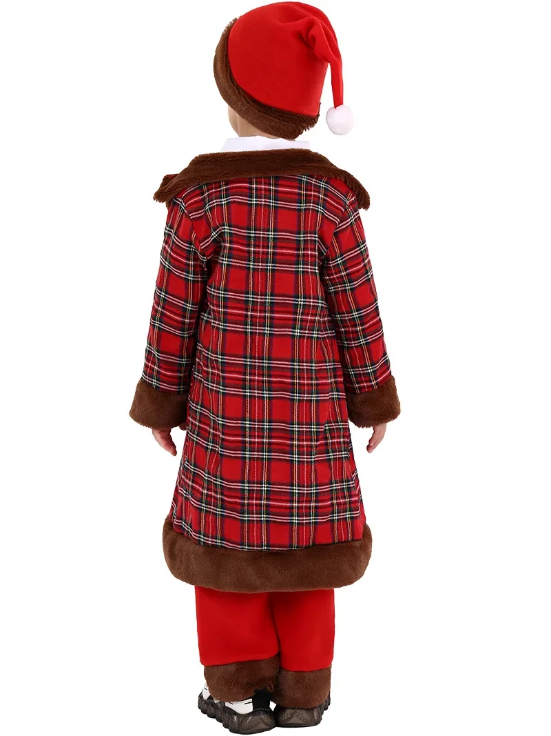 Disfraz de Papá Noel a cuadros rojos para niños, ropa de Navidad para niños, conjunto de traje de caballero, trajes de Navidad a cuadros para niños