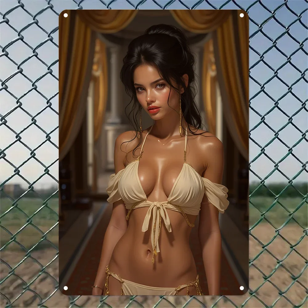 Retro Hot Beauty Bikini Woman Printed Metal Plate Pinup Girl Poster Wall Sign for Bar Pub Garage Living Room Interior Decoration