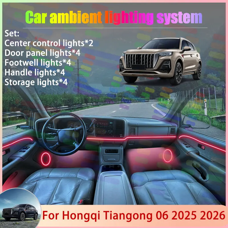 

For Hongqi HS5 2019~2026 2020 2021 2022 2023 2024 2/24 in 1 Car Atmosphere Light Lamp RGB Shade Ensemble Streamer Atmosphere Set