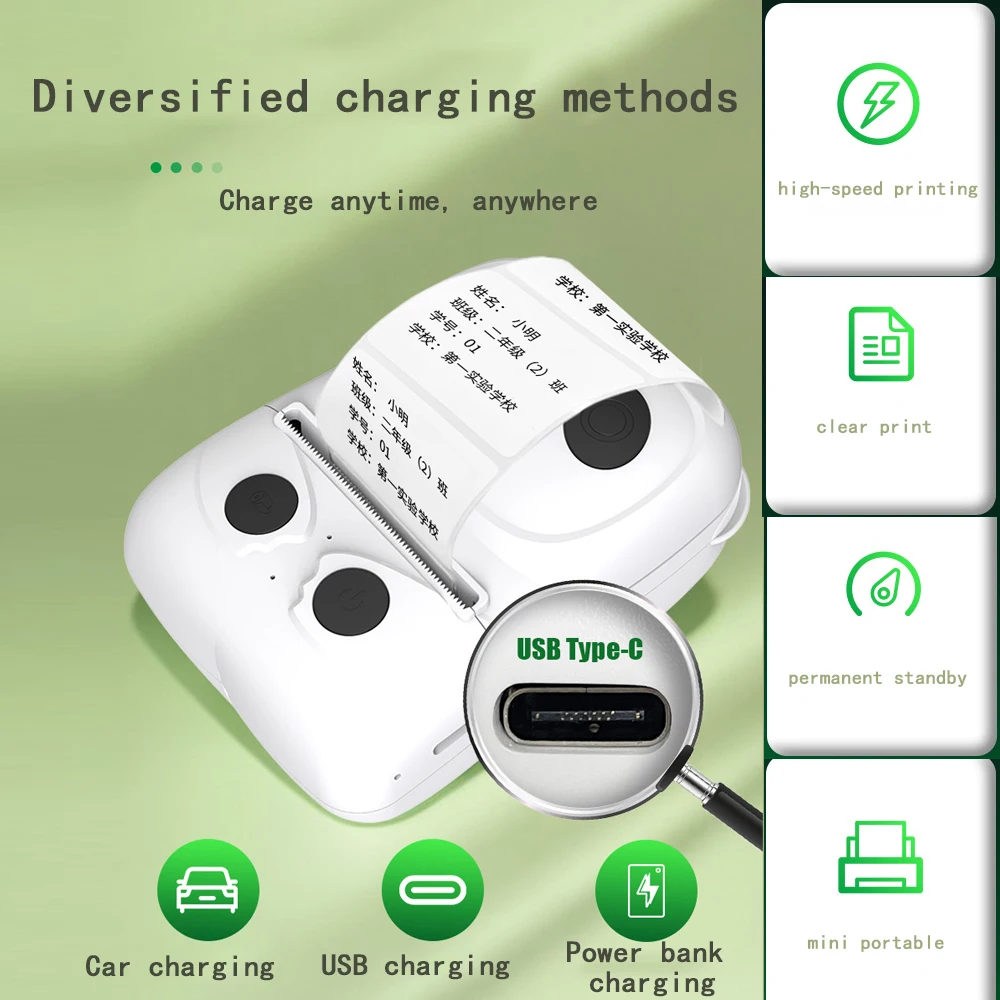 Handheld50mmThermal Label Printer Portable Thermal Label Printer Applicable to Commercial Home All Kinds of Small Label Printing