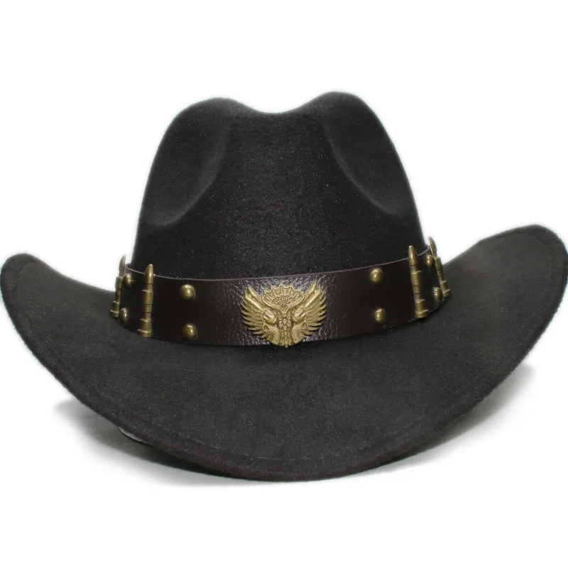 Retro Two Guns Leather Band Parent-child Unisex Adult / Kid Wool Wide Brim Cowboy Western Hat Cowgirl Bowler Cap (54-57-61cm)