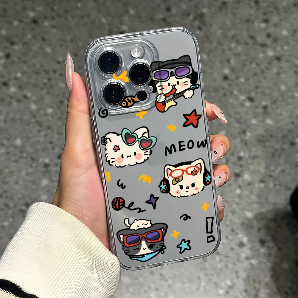 

Trendy Cat Band Silicone Phone Case for iPhone 17 16 15 14 13 12 11 Pro Xs Max Air Mini 7 8 6 6s Plus SE 2020 2022 Cover