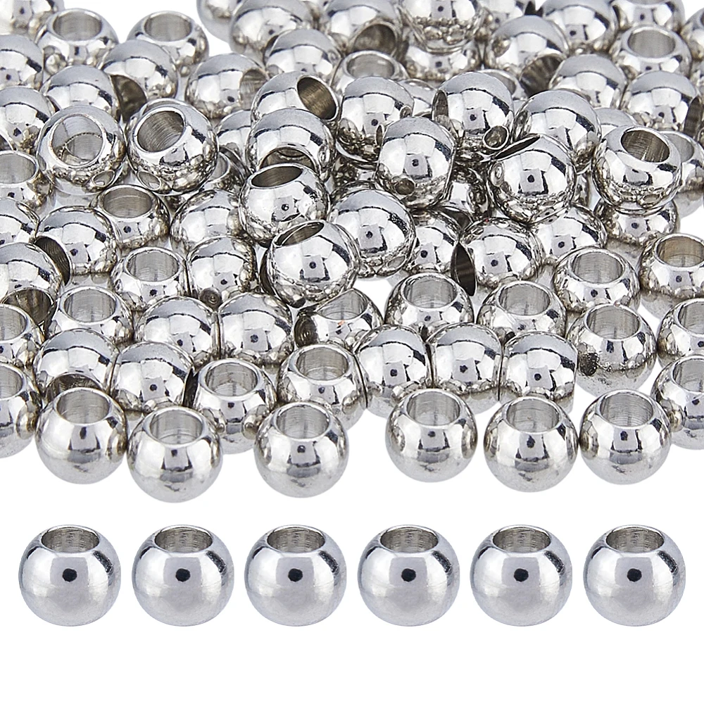 100Pcs Platinum Brass Beads Small Large Hole Beads 6x3mm Round Metal Spacer Bead Solid Smooth Round Spacer Bead Hole: 3mm
