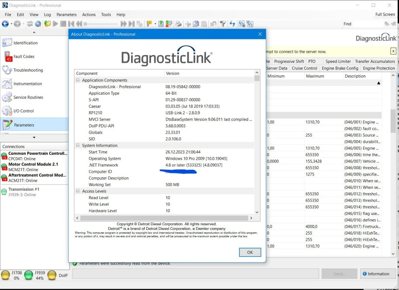 Detroit Diesel Diagnostic Link 8.20 SP1 DDDL -Professional Level 10+ GRAYED Parameters+KEYGEN+Troubleshooting