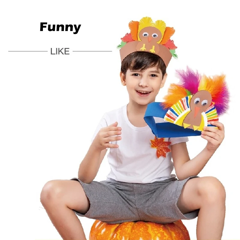 Funny Wacky Thanksgiving Handmade Turkey Hat Headdress DIY Material Kit Parent-child Activities Children Puzzle Sticky Toys Gift