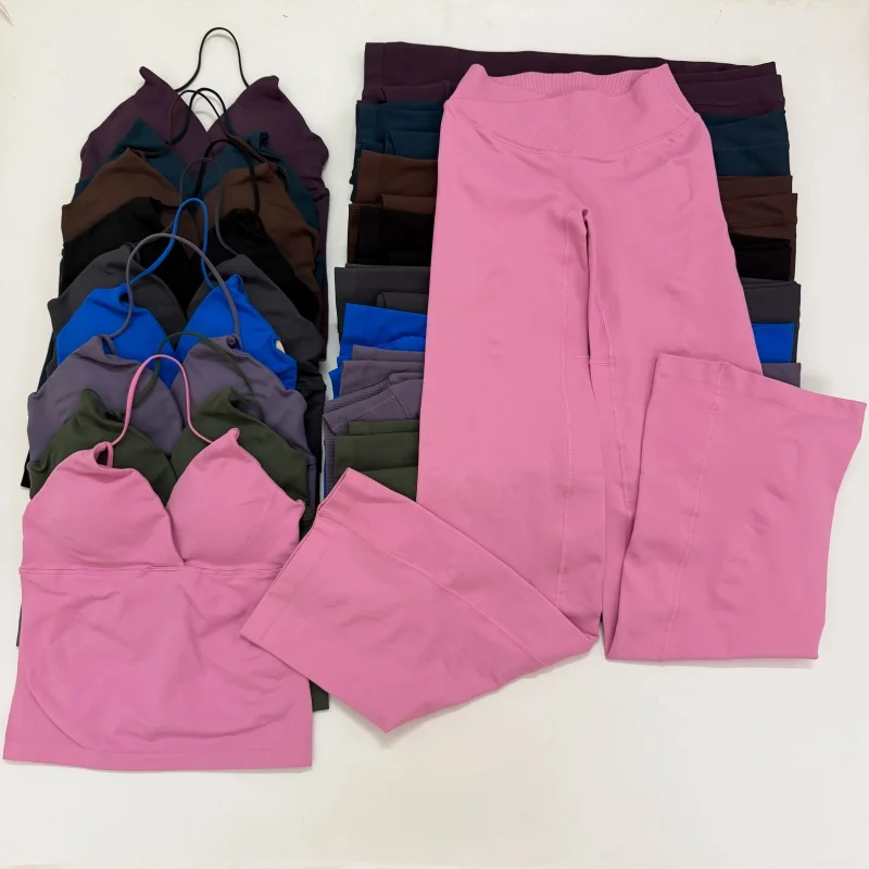 Women's V Twist Front Longline Top And Vision Flares Fitness Set Sportswear Gym Workout Running Suit