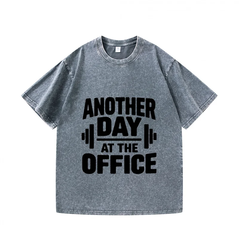 تي شيرت رجالي رمادي يوم آخر في المكتب مطبوع في صالة الألعاب الرياضية واللياقة البدنية ملابس كاجوال بأكمام قصيرة