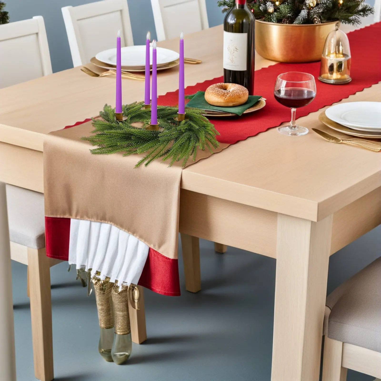 Festive Golden Wreath Ring Advent Season Centerpiece Holiday Table Decor Wreath Holder for Mantel Dining Room