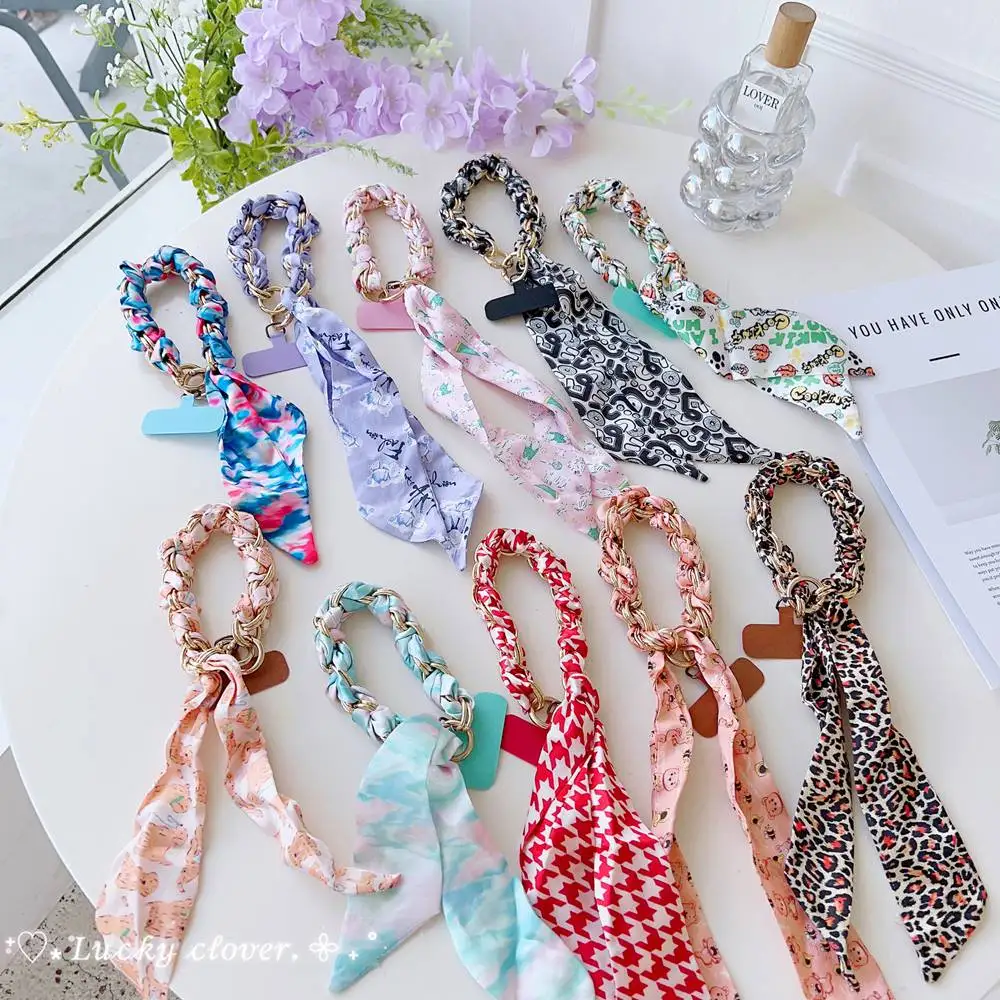 Modisches Seidenschal-Telefon-Lanyard mit abnehmbarem Handschlaufe, Seidenseil, Schlüsselanhänger, Ring, Kordel, Patch, Telefonhalter, Hängekette