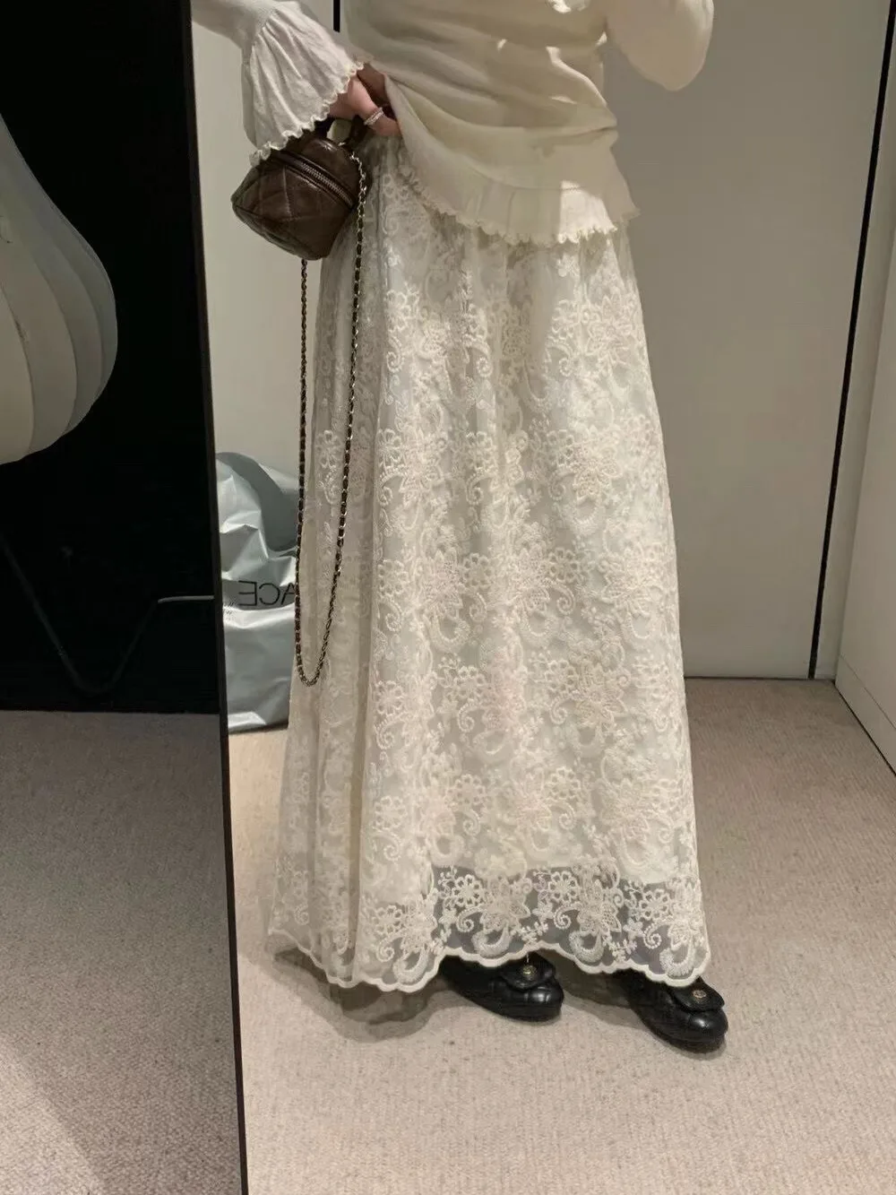 

Женская модная юбка миди с высокой талией и кружевом, новинка зимы 2025, корейский стиль, утягивающая, повседневная, хлопковая