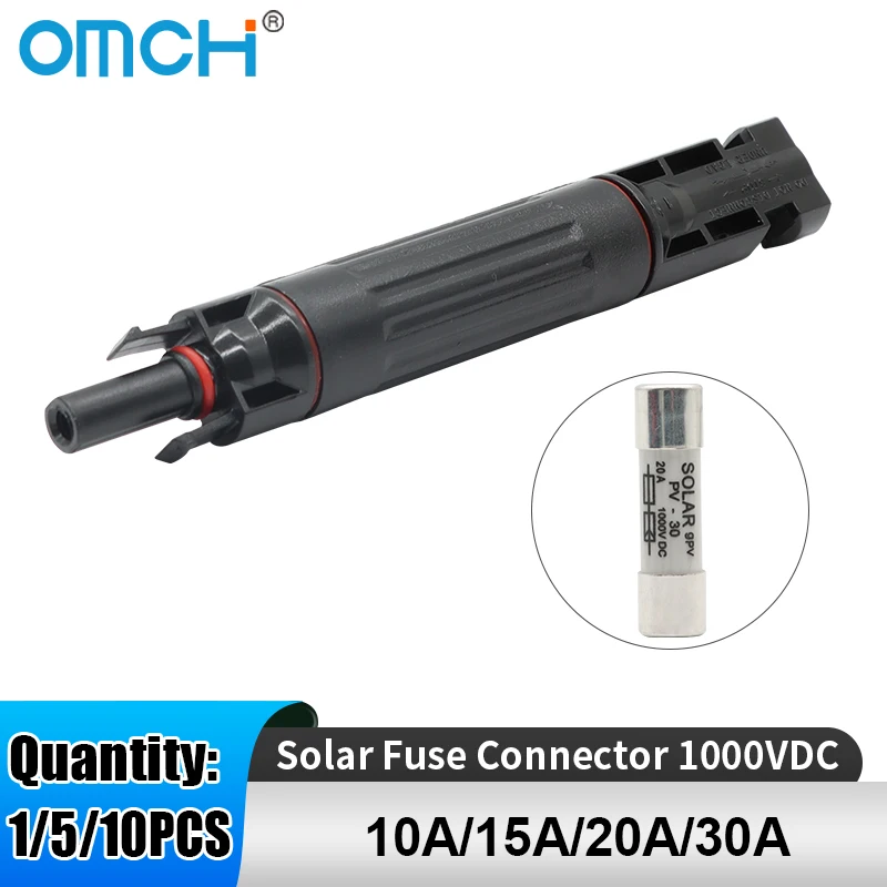 OMCH 1/5/10 PCS Solar PV Fuses Connector IP67 Waterproof Fuse Holder 1000VDC with Fuse 10A/15A/20A/30A Use for Solar Power Syste