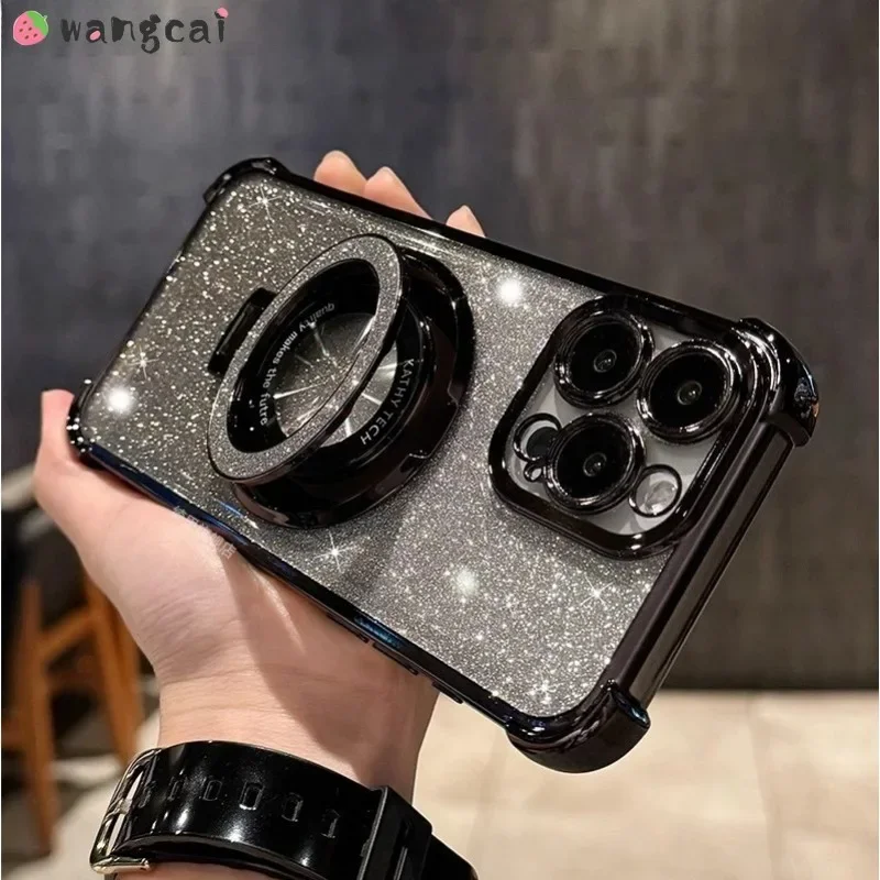 ل ممن لهم A17 A16 A16s A15 A15s A12 A12s A12e A11s A7 A5s A3s A9 A5 2020 المغناطيسي الفاخرة بريق للصدمات جراب هاتف مع حامل #5