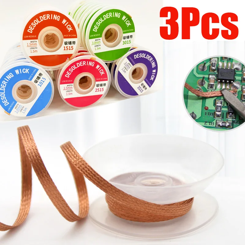 2.0mm 3.5mm 1.5M Welding Wires Desoldering Braid Solder Remover Mesh Wick Wire Repair Tool Soldering Braid Tape Copper Wire