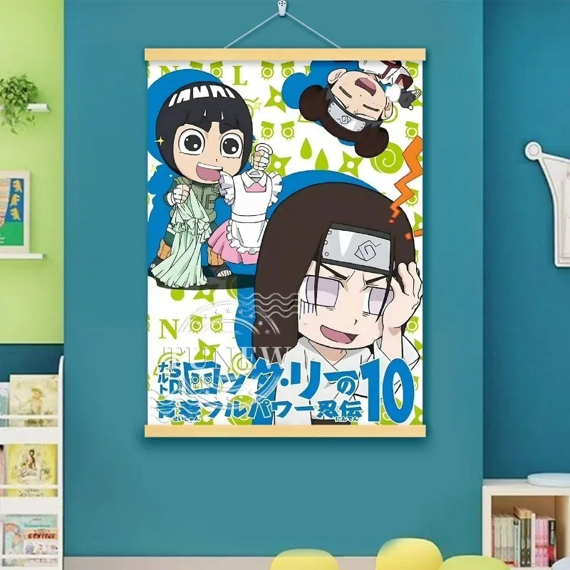Q Version Naruto Rock Lee Scroll Poster with Wooden Hangers Wall Hanging for Anime Fans Home Room Decoration Exquisite gift - view 4