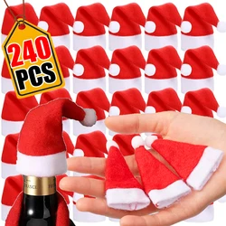 Wholesale Velvet Mini Santa Hats Christmas Wine Bottle Cover Party Dinner Tableware Holder Lollipop Caps Bag Knives Forks Pocket