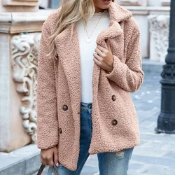 Harajuku Solid Color Women Winter Spring Loose Warm Coat High Quality Teddy Fleece Button Jacket Female Casual Veste Femme