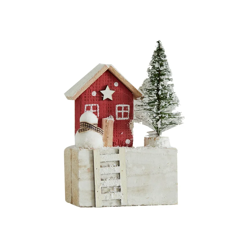 Christmas wooden hut new red wooden house house decoration table top layout scene atmosphere dress up small ornaments
