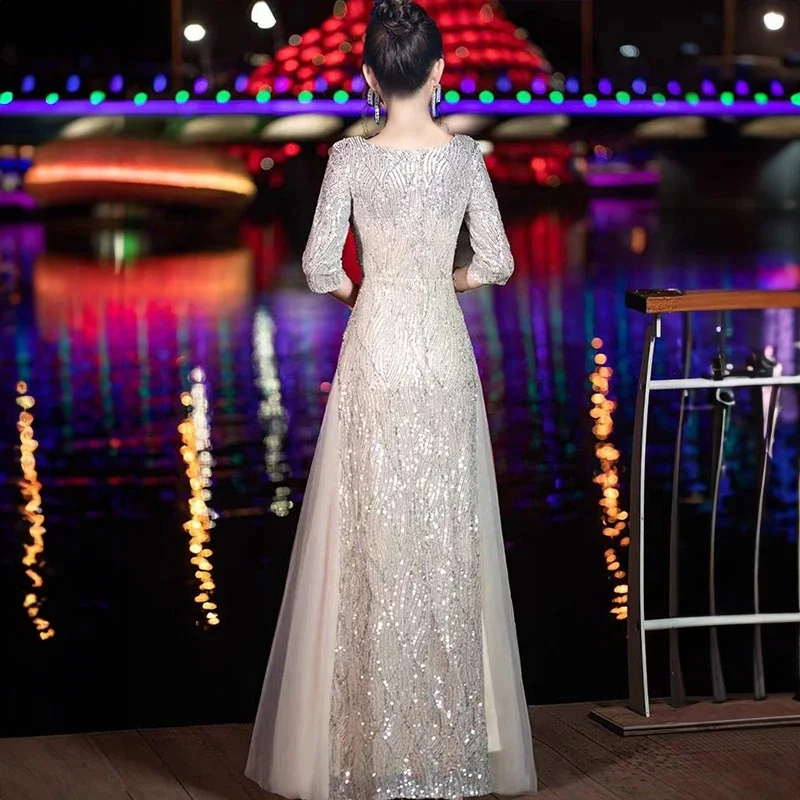 Evening Gown High-end Banquet Niche Light Luxury Host Conductor Choir Performance Costume Women's Long Dress