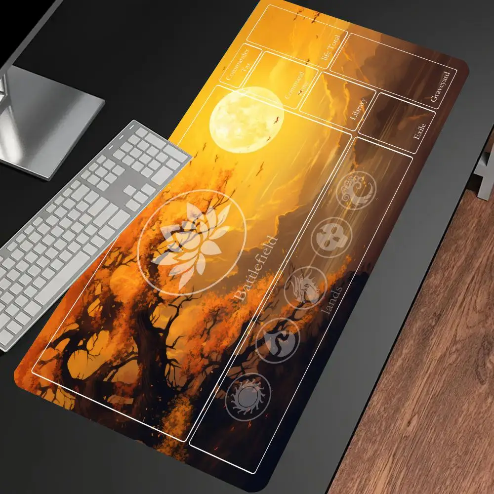 Sakura and Moon Yellow Mouse Pad Card Game Mat Large Computer Office Mousepad Non-slip for MTG DTCG CCG RPG Trading Card Playmat