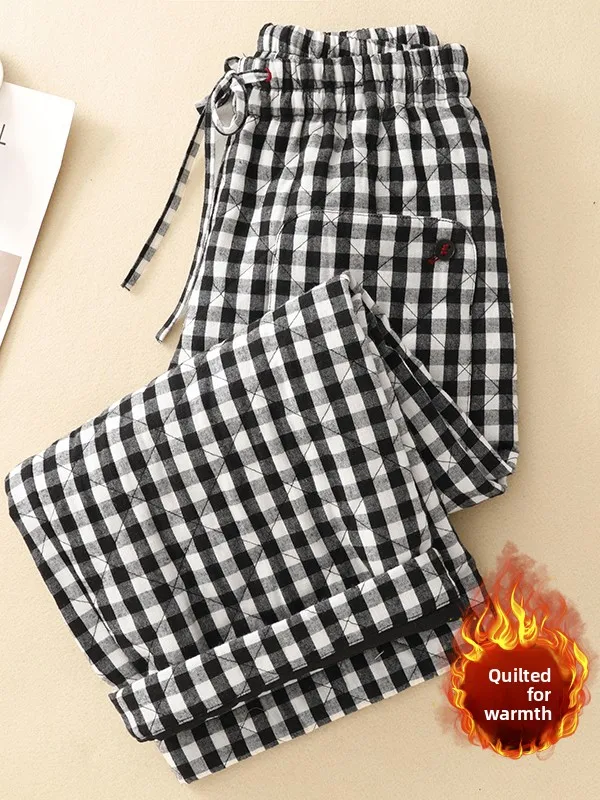 

Winter Thiened Cotton Trousers Wide Leg Pants Casual Loose Women's plus Size Bla White ids Thermal Cotton Blend