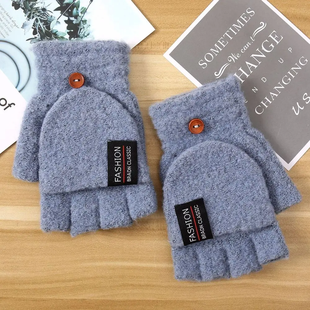 Unisex Winter Mitten Warm Knitted Fingerless Gloves for Men Women Student Half Finger Gloves Flip Mittens Thicken Winter Gloves