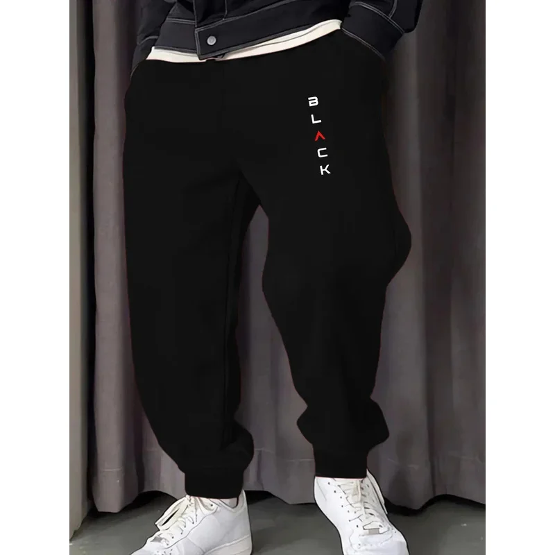 

Black Simple Letter Print Male Sweatpant Comfortable Multicolor Pants Y2K Fleece Pant Casual Jogging Sweatpants Unisex Britches