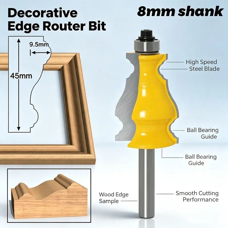 8mm Shank European Style Decorative Wood Milling Cutter for Picture Frame Skirting Cabinet Door Woodworking
