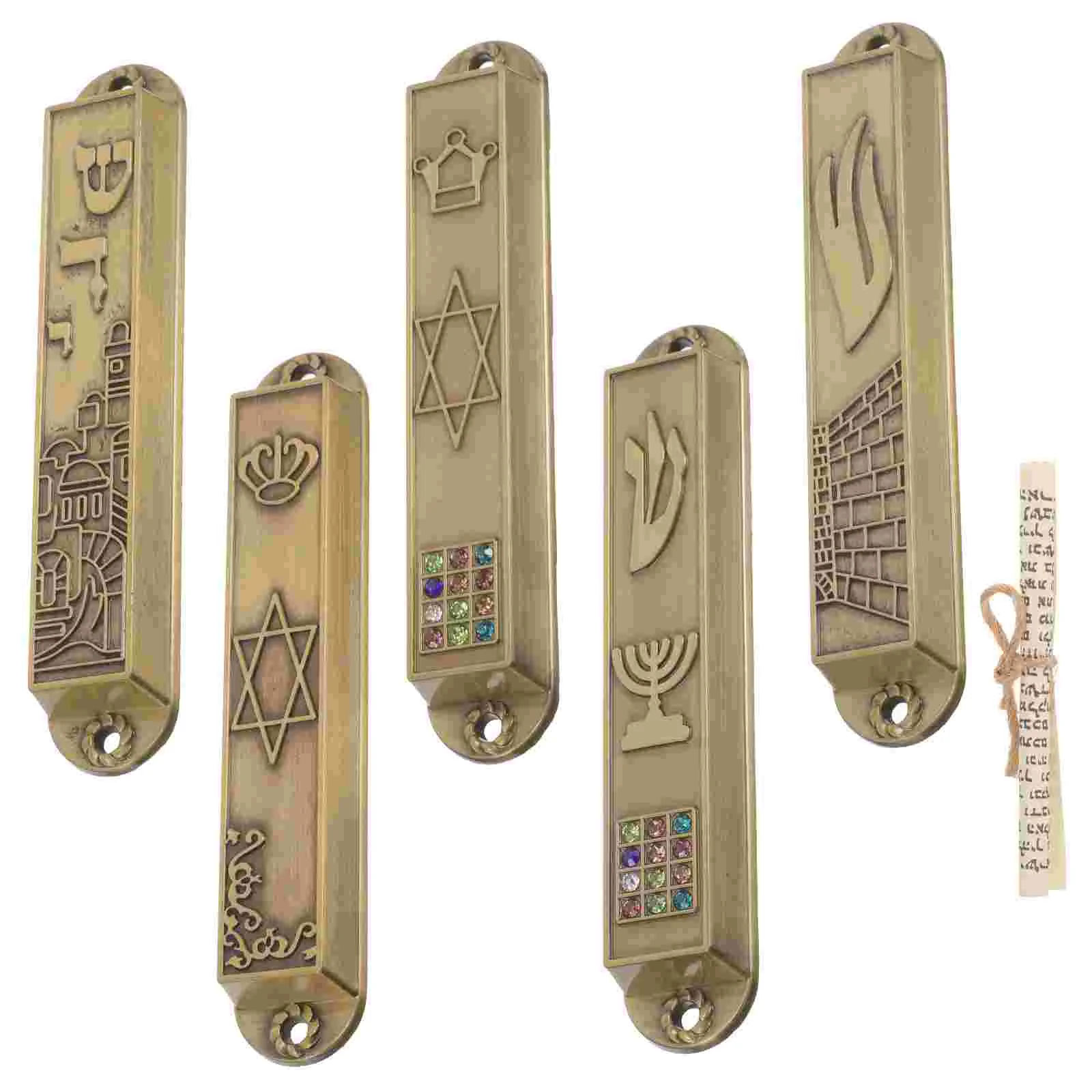 5 Pcs Door Scroll Holy Pillar Home Ornament Catholic Mezuzah Judaica Decor Memorial Gifts Household Adorn Decorative Metal